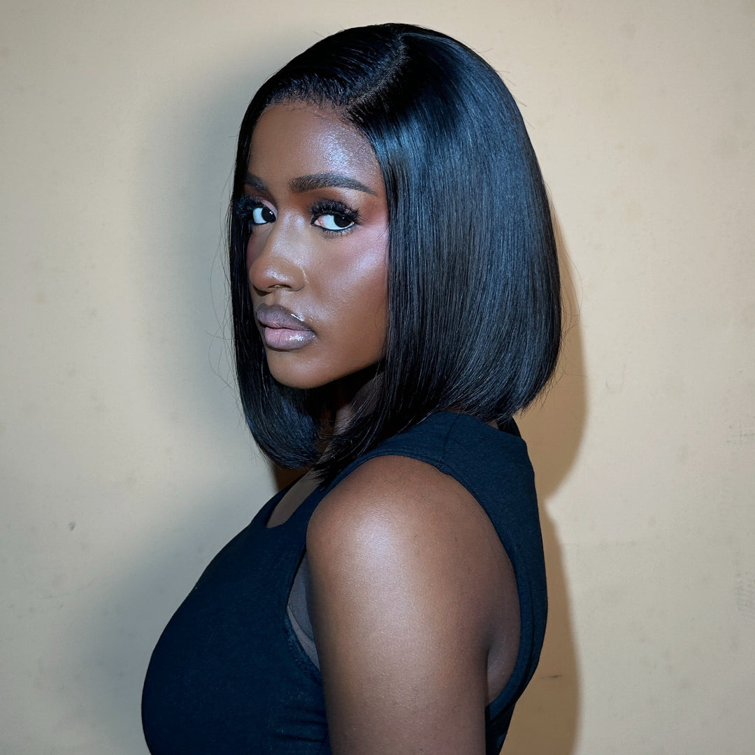 10 inch natural black glueless bob wig with 5x5 HD lace closure