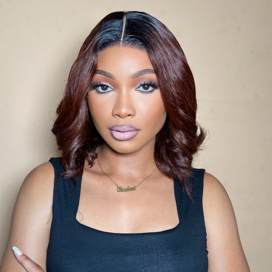 Amira glueless body wave bob wig in auburn red