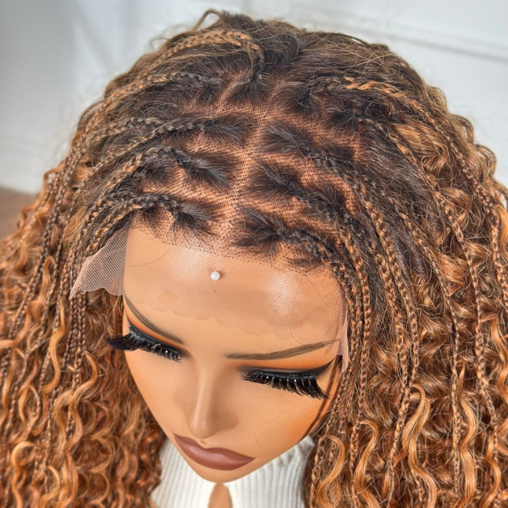 Braided Muse brown lace closure braid wig with soft curls