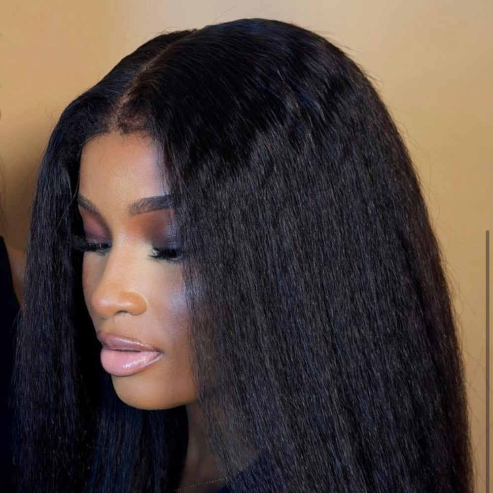 HLH Kinky Straight glueless wig with 7x6 Swiss lace closure