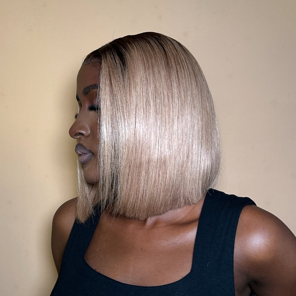 10 inch blonde raw human hair bob wig with HD lace closure